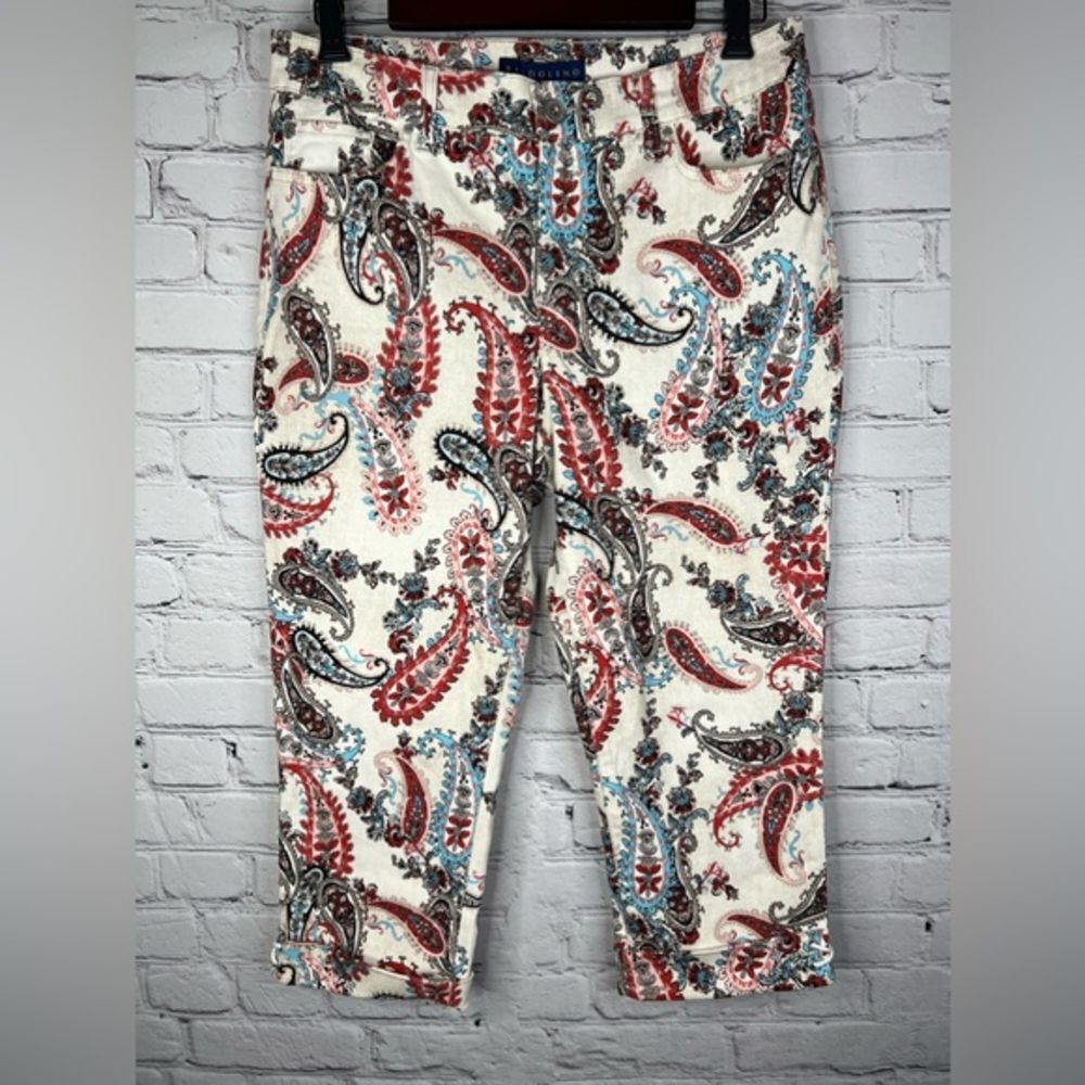 Bandolino Mandie Capri Retro Vibe‎ Paisley Print Hi Rise Cuffed Sz 8 NWOT